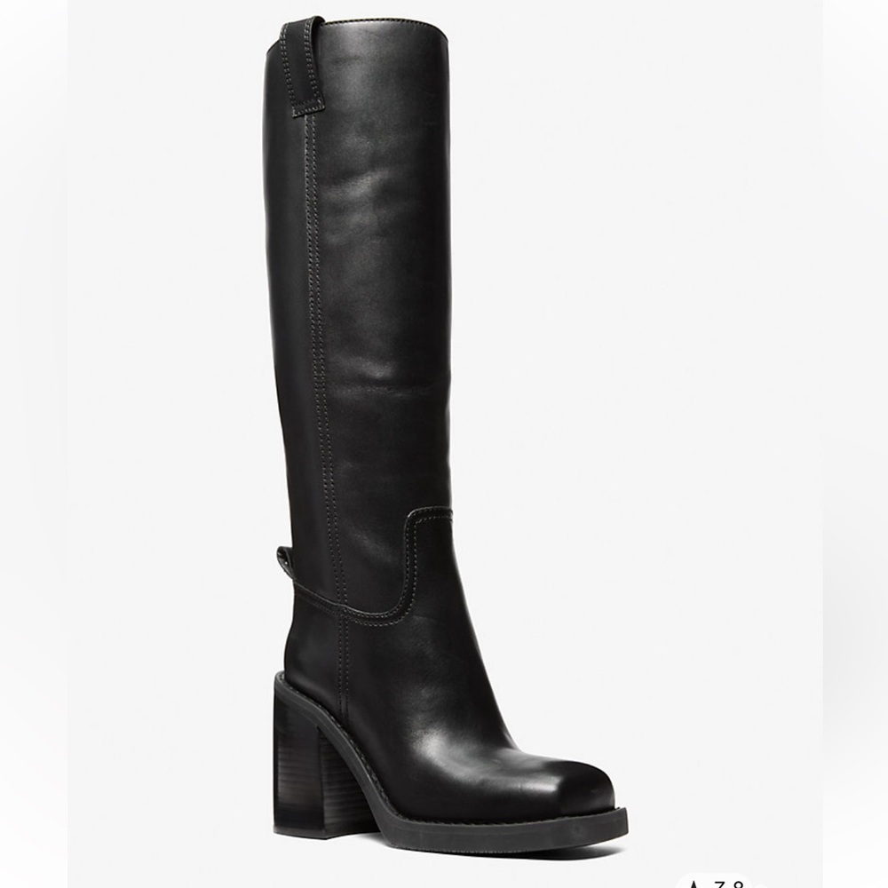 New MICHAEL KORS Houston Leather Block Heel Boots – Black - Size 9